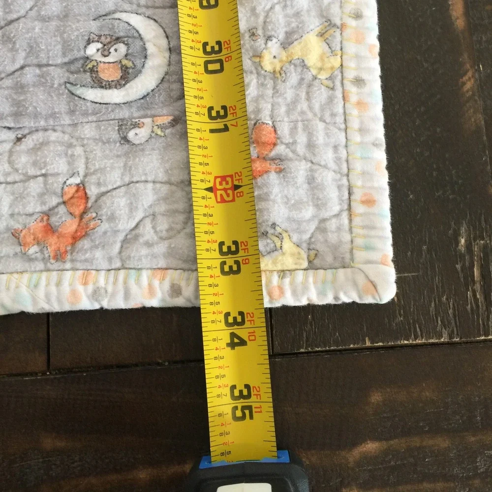 Handmade Baby Blanket Patchwork Quilt 26x34 Orange Blue‎ Woodland Fox Owl